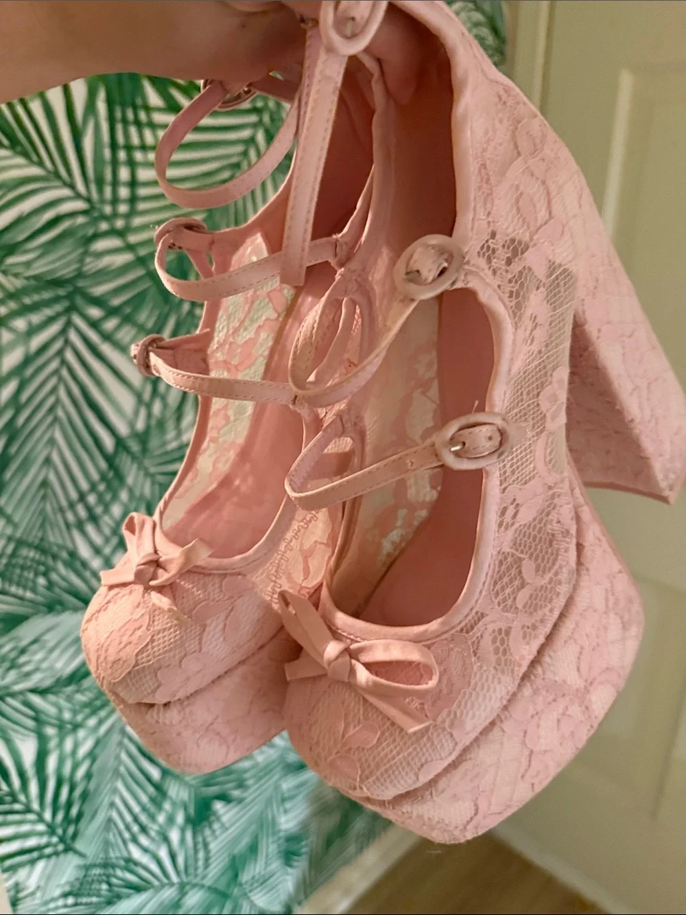 Sugar Thrillz Pink Lace Platform Mary Jane Pumps